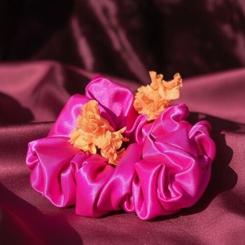 Scrunchie en satin fait main – Rose clair
